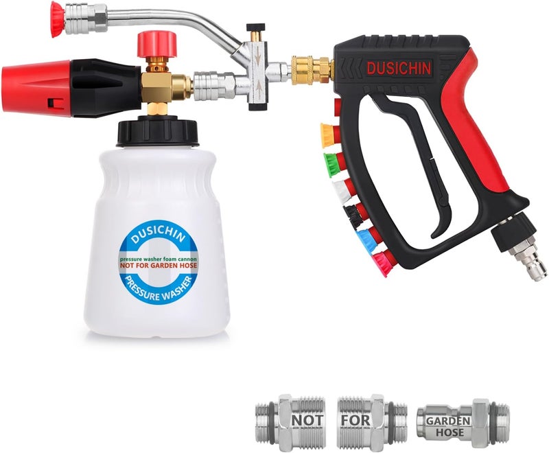 DUSICHIN Pressure Washer Gun Swivel Joint 4000 PSI Snow Foam Cannon Dual-Ended Shift Valve 7 Nozzles, Foam Lance Kit Dual Connector 7 Pressure Washer Tip holders 3/8“ Fitting M22-14 M22-15 DUS2913 - Image 1